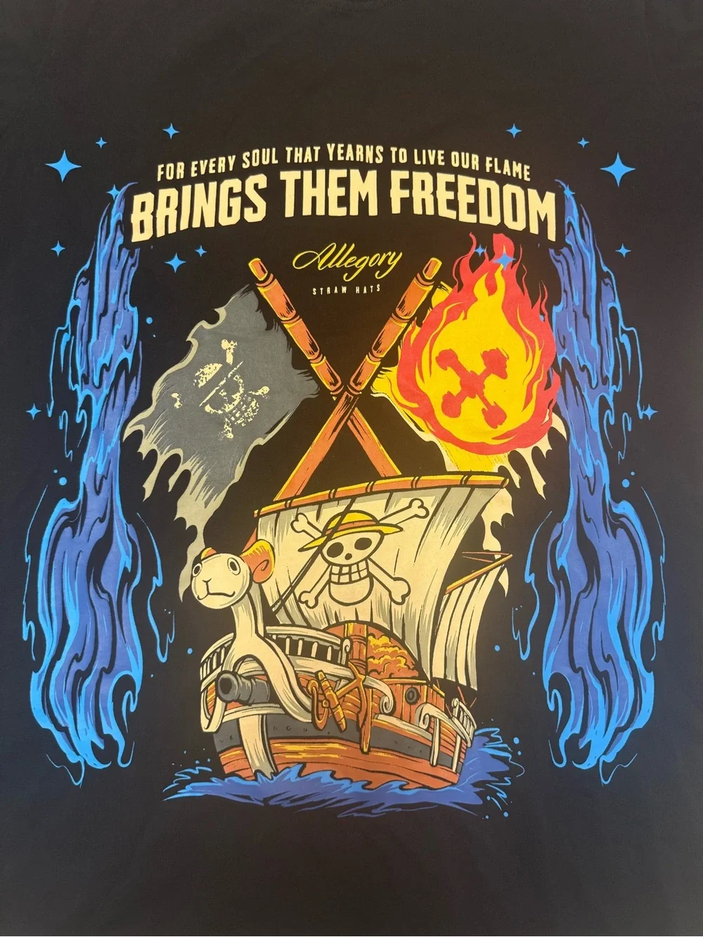 Allegory Straw Hats One Piece Graphic Tee Black Anime Shirt Size Large